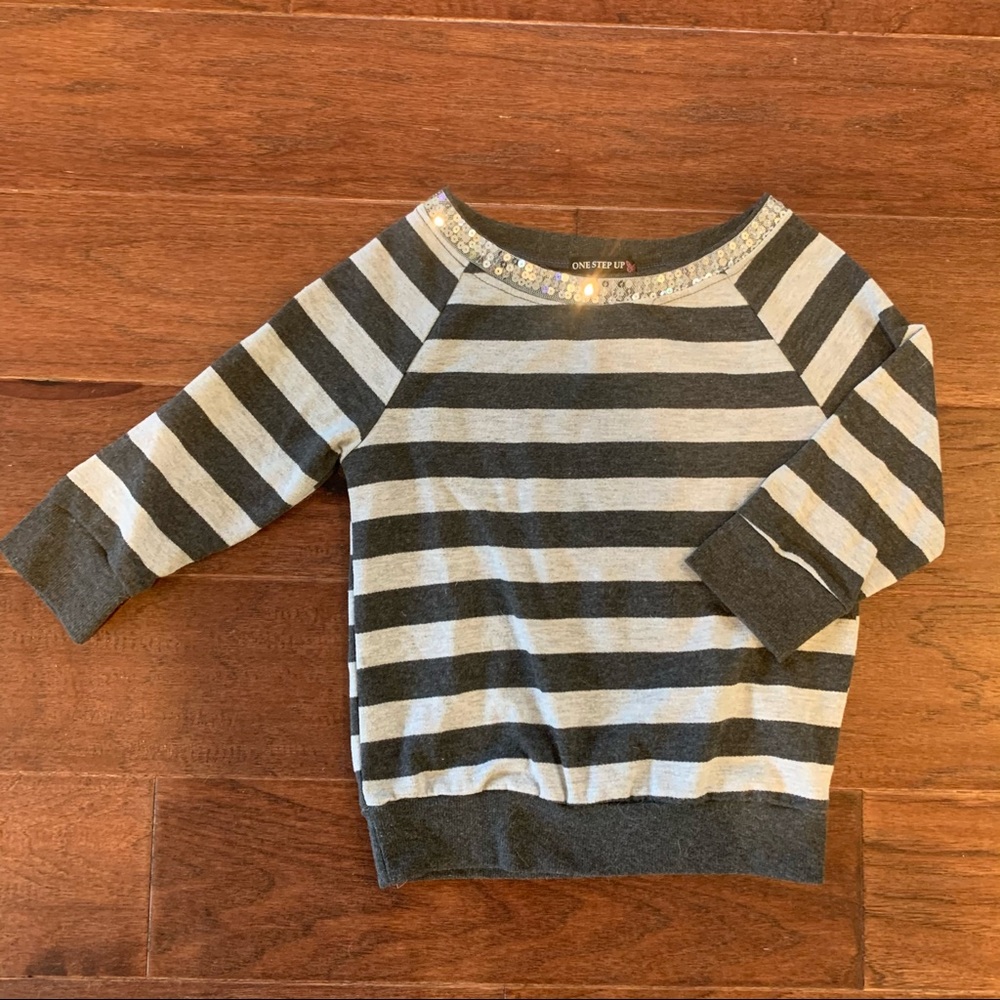Girls striped sparkle neck top